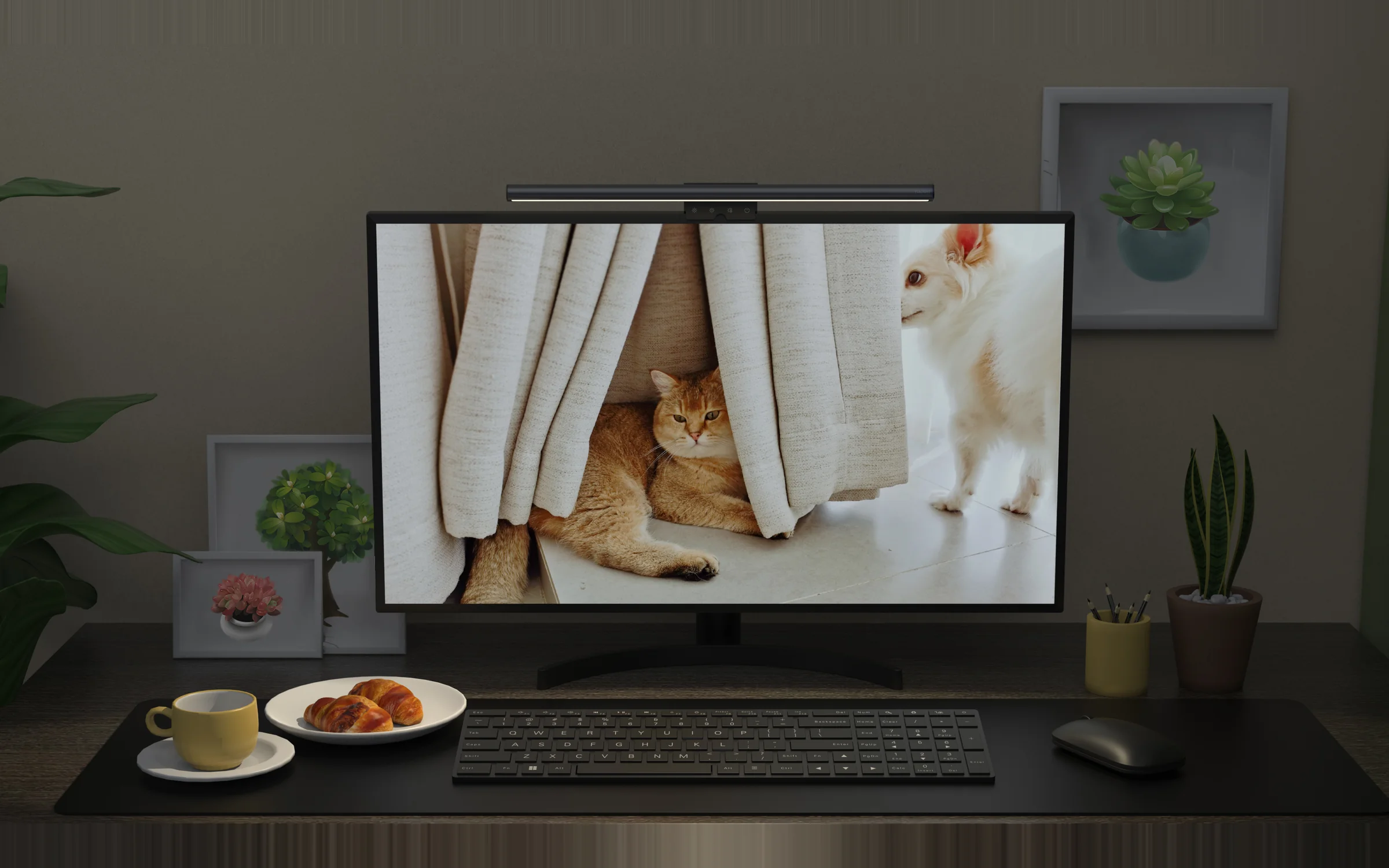 Yeelight Aries Monitor Light Bar mounted above desktop monitor scene