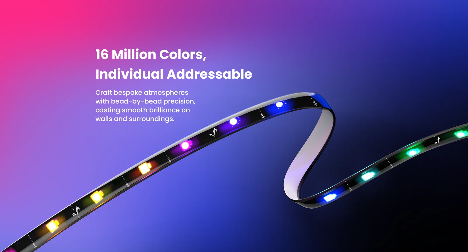 Yeelight Chameleon Lightstrip 2 feature panel showing per LED addressable color control