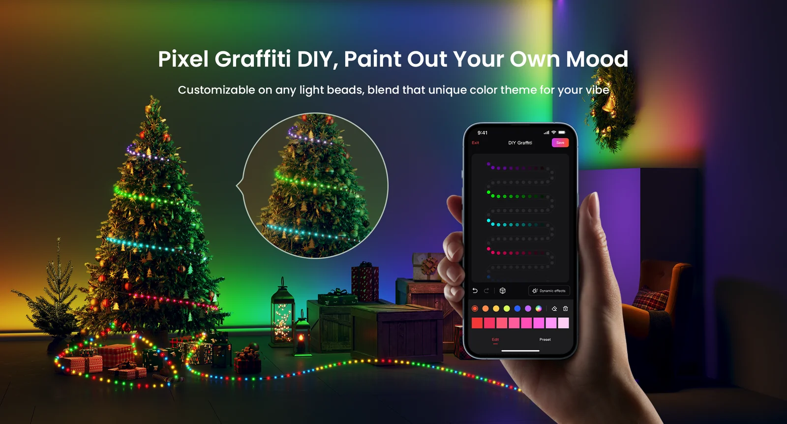 Yeelight Chameleon Lightstrip 2 feature panel showing per LED DIY paint creation