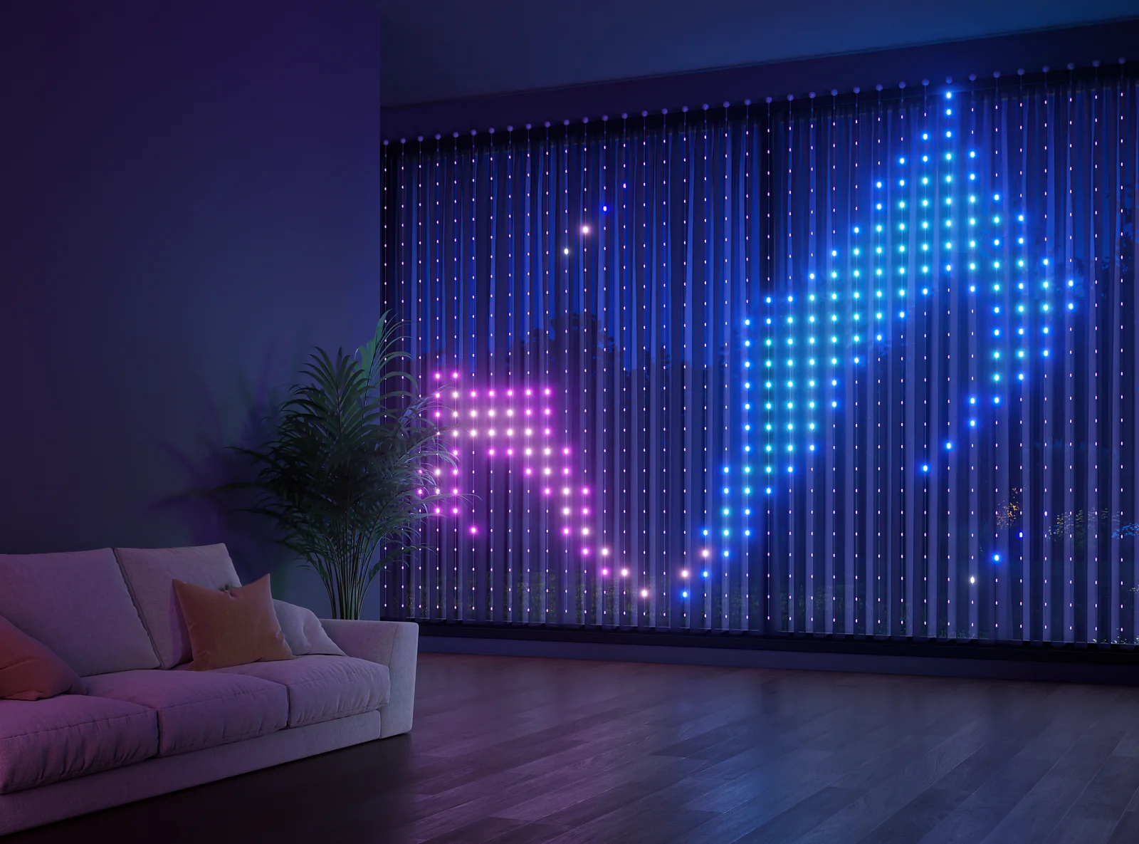 Yeelight Curtain Lights installed in modern living room ambient setup