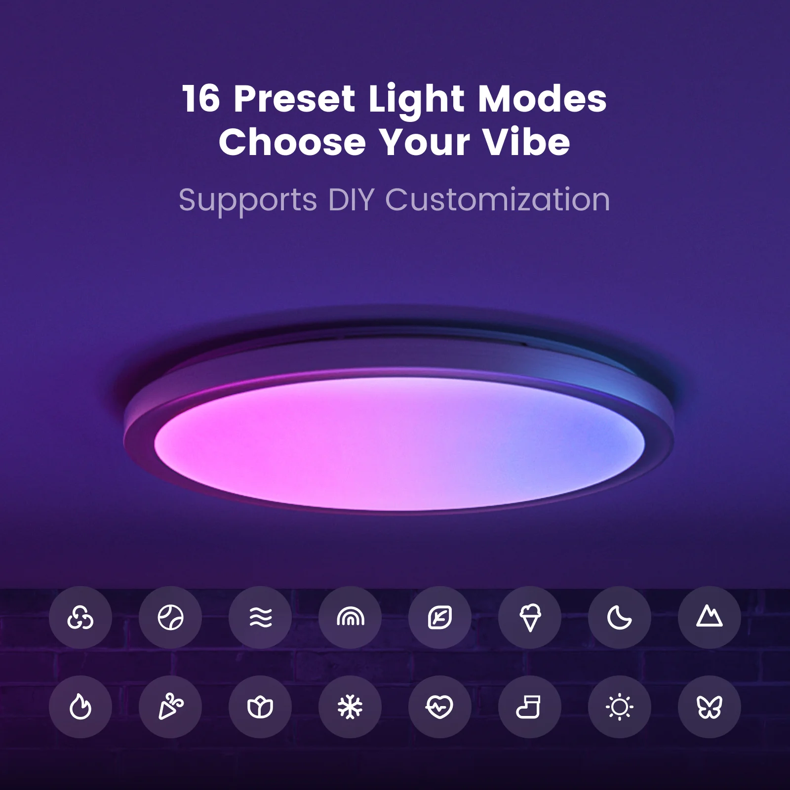 Yeelight Jupiter D RGB Ceiling Lamp feature panel showing app and voice control