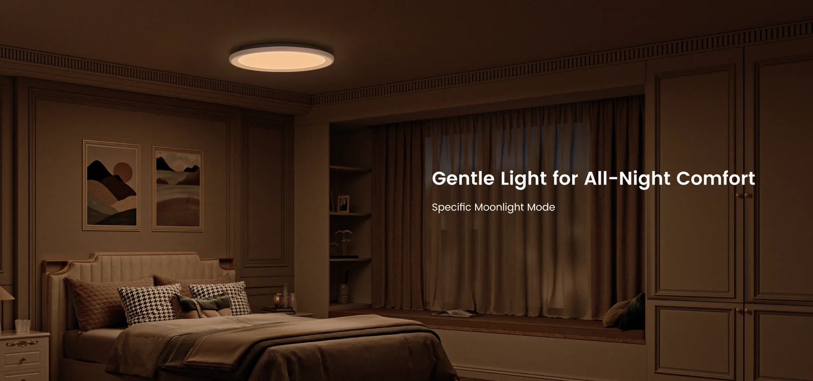 Yeelight Mars RGB Ceiling Lamp feature panel showing ambient room scene example