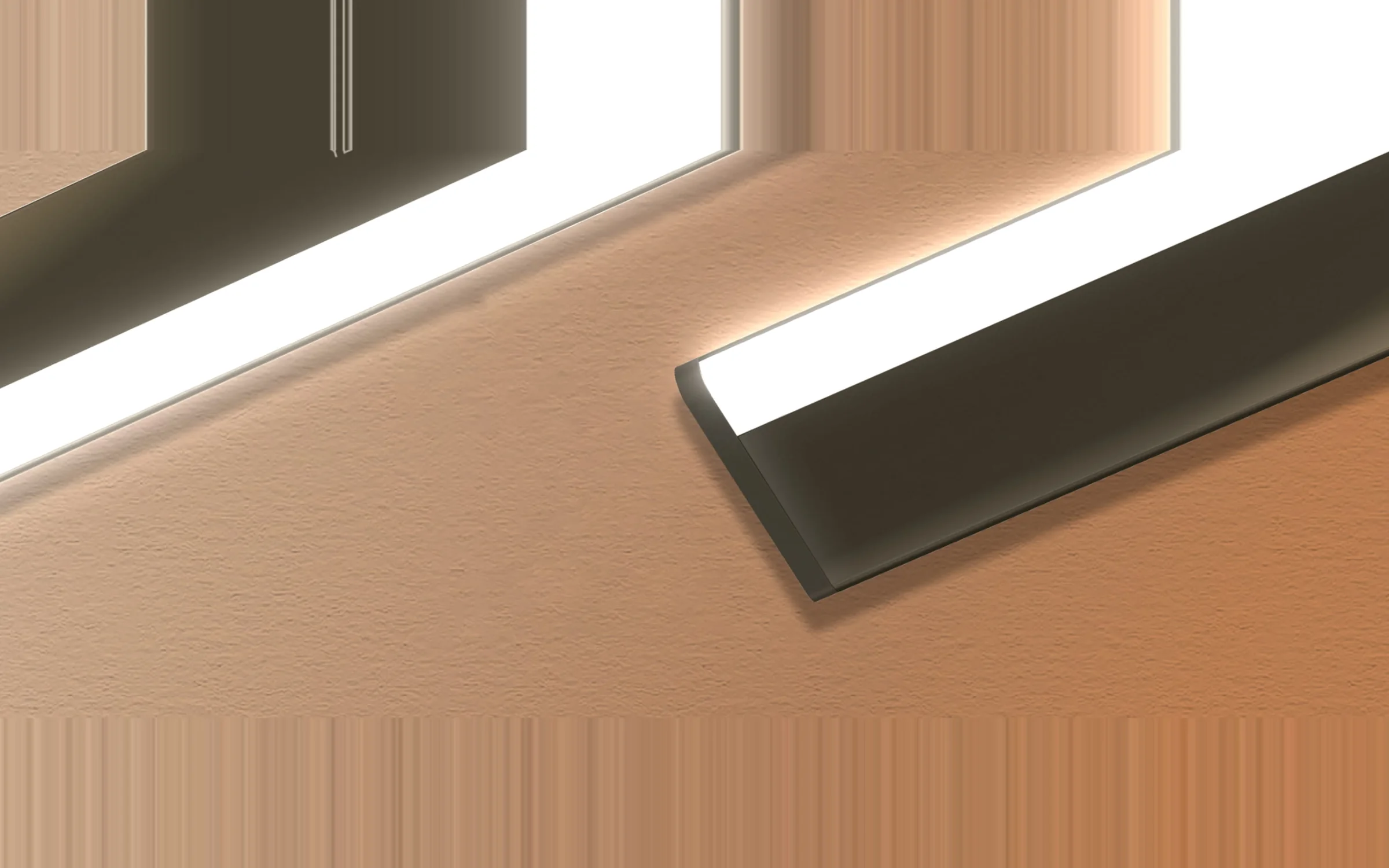 Yeelight Mate Ultra-Thin Cabinet Light installed on warm beige wall, dual-angle product view