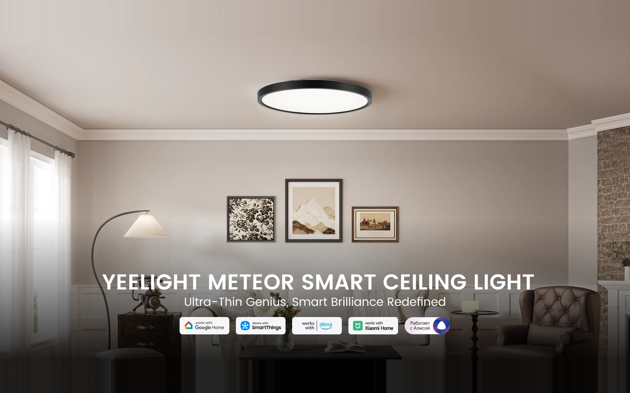 Yeelight Meteor Ceiling Lamp hero banner showing modern bedroom installation